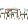Christopher Knight Home Megann Mid-Century Wood Dining Set with Fabric Chairs, 5-Pcs Set, Natural Walnut / Mint