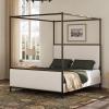 Christopher Knight Home Morgan King Canopy Bed Frame with PU Leather Upholstered Headboard, 4 Poster King Size Bed Frame and Headboard, Wood Slat Support, No Box Spring Needed, Brown + Black(Beige+bronze/Linen)