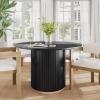 Christopher Knight Home Nalinga Modern Dining Table with Round Wood Table Top and Iron Pedestal Base, Metal Drum Base Kitchen Table for 4-6 People, Premium Quality, Black