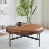 Christopher Knight Home Neapo Round Ottoman, Cocktail Ottoman, Upholstery Coffee Table, X Shape Legs, Comfortable Footstool, Durable Metal Frame, Spacious Seating for Living Room Entryway, Brown+Black