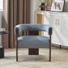 Christopher Knight Home Nettie Modern Accent Chair for Living Room, Velvet Fabric Single Lounge Sofa Chair with Wooden Frame, Comfy Reading Chair for Bedroom, Lounge Armchair with Cushion, Dark Brown(Dusky Blue)