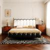 Christopher Knight Home Olimo Queen Size Platform Bed, Faux Leather Headboard and Footboard, Upholstered Back, Stable Slats Frame Support, No Spring Box Needed, Easy Assembly, 47.7″ H Brown+Beige(White+black)