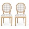 Christopher Knight Home Phinnaeus Polyester Beige Fabric Dining Chair (Set of 2), 2-Pcs Set(Grey Plaid + Natural)