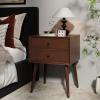 Christopher Knight Home Pine Wood+MDF Nightstand Side Table, Accent Bedside End Table, Storage with 2 Drawers, Mid-Century Nightstand with Pine Wood Leg for Bedroom Dorm and Small Space, Brown(Brown)