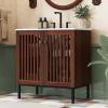 Christopher Knight Home Pitney 30″ Bathroom Vanity with Ceramic Sink, Freestanding Bathroom Vanity Organzier, Soft Close Door Wooden Storage Cabinet, Pedestal Sink Storage Cabinet, Antique Brown(Antique Brown)