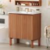 Christopher Knight Home Pitney 30″ Bathroom Vanity with Ceramic Sink, Freestanding Bathroom Vanity Organzier, Soft Close Door Wooden Storage Cabinet, Pedestal Sink Storage Cabinet, Antique Brown(Natural Brown)
