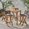 Christopher Knight Home Polaris Outdoor Acacia Wood and Wicker 5 Piece Rectangular Bar Set, 15 “W x 22 “D x 41.75 “H, Teak + Brown
