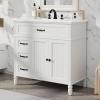 Christopher Knight Home Sansa 36″ Bathroom Vanity with Ceramic Sink, Storage Cabinet, 2 Doors with Hinges, 2 Drawers, Acacia Wood Legs & MDF Wood Frame, Space-Saving Furniture, Open Back, Black(White)