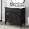 Christopher Knight Home Sansa 36″ Bathroom Vanity with Ceramic Sink, Storage Cabinet, 2 Doors with Hinges, 2 Drawers, Acacia Wood Legs & MDF Wood Frame, Space-Saving Furniture, Open Back, Black(Black)