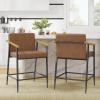 Christopher Knight Home Set of 2 Bever Mid-Century Modern Counter Height Bar Stools, Iron Frame Kitchen Stools, Fabric Upholstered Side Chair with Wooden Armrest and Footrest, Beige+Black+Light Brown(Black+reddish Brown)