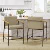 Christopher Knight Home Set of 2 Bever Mid-Century Modern Counter Height Bar Stools, Iron Frame Kitchen Stools, Fabric Upholstered Side Chair with Wooden Armrest and Footrest, Beige+Black+Light Brown(Khaki+black+light Brown)