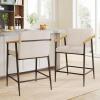 Christopher Knight Home Set of 2 Bever Mid-Century Modern Counter Height Bar Stools, Iron Frame Kitchen Stools, Fabric Upholstered Side Chair with Wooden Armrest and Footrest, Beige+Black+Light Brown(Beige+black+light Brown)