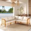 Christopher Knight Home Tilden Acacia Wood V-Shaped Outdoor Sofa with Removable Cushion, Wicker Patio Modular Sectional Sofa for 5 Seaters, Modular Sofa Couch for Poolside, Garden, Backyard,Teak+Beige