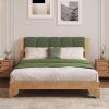 Christopher Knight Home Trisie Mid-Century Modern King Size Bed Frame and Headboard, Solid Wood King Platform Bed Frame with Upholstered Headboard, No Box Spring Needed, Easy Assembly, Walnut Brown(Natural)