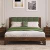 Christopher Knight Home Trisie Mid-Century Modern King Size Bed Frame and Headboard, Solid Wood King Platform Bed Frame with Upholstered Headboard, No Box Spring Needed, Easy Assembly, Walnut Brown(Walnut Brown)