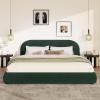 Christopher Knight Home Umti King Bed Frame and Headboard, Velvet Fabric Upholstered King Size Bed Frame, Curve-Shaped Design Headboards, Modern Design Bed Set, Easy Assembly, Heavy Duty, Green(Dark Green/Velvet)