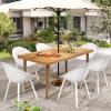 Christopher Knight Home Vales 7-Piece Patio Dining Table Sets with Umbrella Hole, 63” Table and Chairs Set for 6 People, Acacia Wood Table Plastic Chairs for Lawn Backyard Garden Deck, Black+Teak(White+teak)