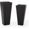 Christopher Knight Home Warner Outdoor Modern Large and Medium Cast Stone Planter Set, Black(Black)