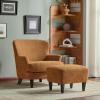 Christopher Knight Home Winnie Accent Chair and Ottoman Set, Living Room/Bedroom Wooden Comfy Reading Chair with Footrest Stool, Boucle Upholstered Wingback Single Sofa, Brown(Caramel Orange)