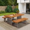 Christopher Knight Home Xavi Patio Acacia Wood Dining Set, Outdoor Side Table and Chairs Set with Slatted Panel Design and Handwoven Rattan Legs, Outdoor Furniture Set for Garden, 3 pcs, Brown + Teak(Grey + Teak/ 1 Table + 2 Chairs)