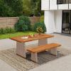 Christopher Knight Home Xavi Patio Acacia Wood Dining Set, Outdoor Side Table and Chairs Set with Slatted Panel Design and Handwoven Rattan Legs, Outdoor Furniture Set for Garden, 3 pcs, Brown + Teak(Brown + Teak/ 1 Table + 1 Chairs)