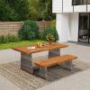Christopher Knight Home Xavi Patio Acacia Wood Dining Set, Outdoor Side Table and Chairs Set with Slatted Panel Design and Handwoven Rattan Legs, Outdoor Furniture Set for Garden, 3 pcs, Brown + Teak(Grey + Teak/ 1 Table + 1 Chairs)