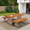 Christopher Knight Home Xavi Patio Acacia Wood Dining Set, Outdoor Side Table and Chairs Set with Slatted Panel Design and Handwoven Rattan Legs, Outdoor Furniture Set for Garden, 3 pcs, Brown + Teak(Brown + Teak/ 1 Table + 2 Chairs)