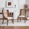 Christopher Knight Home Yone Dining Chairs Set of 2, Modern Dining Chair with Fabric Upholstery, Rubberwood Frame Kitchen Chairs with Cane Webbing, Extra Seat for Dining Room, Beige + Brown(Beige + Brown)