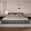 Christopher Knight Home Yonix Modern Queen Size Bed Frame with Upholstered Headboard, Chenille Upholstered Platform Bed Frame Queen, Wooden Slat Panel Support, No Spring Box Needed,Easy Assembly,Gray(Queen (U.S. Standard))