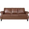 Dowd 3 Seater Sofa with Nailhead Trim – Faux Leather – Dark Brown(Cognac Brown + Dark Brown)