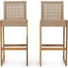 Elon Outdoor Barstools – Wicker and Acacia Wood – Light Multi-Brown/Teak (Set of 2)