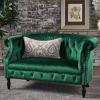GDFStudio Melaina Tufted Chesterfield Velvet Loveseat with Scrolled Arms, Emerald and Dark Brown.(Loveseat)