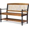 Great Deal Furniture Christopher Knight Home Daphne Outdoor Acacia Wood Bench with Shelf, Teak and Black Finish