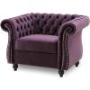 Great Deal Furniture Leila Chesterfield Velvet Club Chair, BlackBerry(Blackberry  Dark Brown)