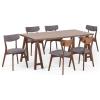 Rachel Mid-Century Modern 7 Piece Dining Set with A-Frame Table, Light Beige and Walnut(Dark Gray + Walnut)