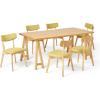 Rachel Mid-Century Modern 7 Piece Dining Set with A-Frame Table, Light Beige and Walnut(Green Tea + Natural Oak)