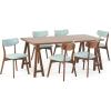 Rachel Mid-Century Modern 7 Piece Dining Set with A-Frame Table, Light Beige and Walnut(Mint + Walnut)