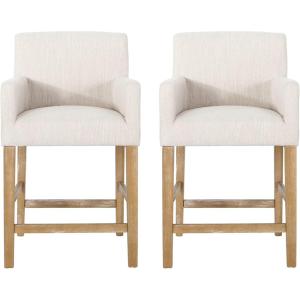 Armga Upholstered 26 inch Counter Stools – Beige/Weathered Natural (Set of 2)