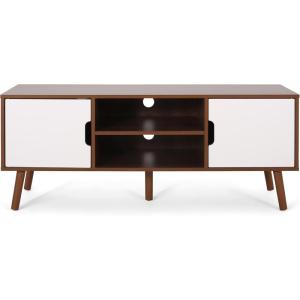 Christopher Knight Hom Lena TV Stand with 2 Doors and 2 Shelves, Walnut, White