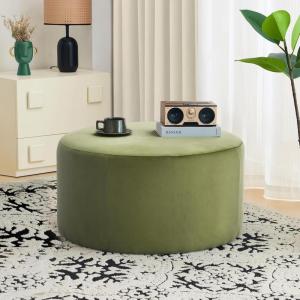 Christopher Knight Home 30″ Ottoman Foot Stool Round,Velvet Pouf Footstool Ottoman Seat,Modern Side Table for Living Room Bedroom Home Decor,Cream(Olive Green)