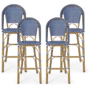 Christopher Knight Home 314451 Kinner Outdoor Barstool, Dark Teal + White + Bamboo Print Finish(Dark Teal + White + Bamboo Print Finish)