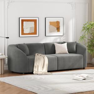 Christopher Knight Home 87.50″ Curved Oversized 2 Seater Sofa, Upholstered Couch Chair, Soft Seating Lounge Chair, Cozy Loveseat with Armrest, Reading Sofas for Living Room, Home Rest, Grey