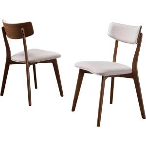 Christopher Knight Home Abrielle Mid-Century Modern Dining Chairs with Rubberwood Frame, 2-Pcs Set, Light Beige / Natural Walnut(Beige  Brown)