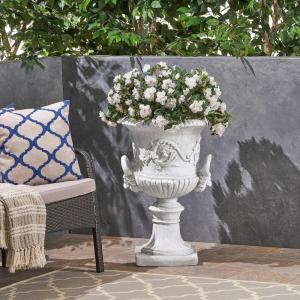 Christopher Knight Home Adonis Traditional Roman Chalice Garden Urn Planter with Lion and Floral Accents, Antique White