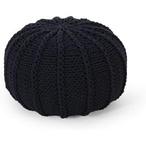 Christopher Knight Home Agatha Knitted Cotton Pouf, Beige Small(Dark Blue)