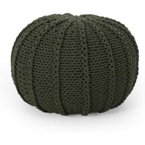 Christopher Knight Home Agatha Knitted Cotton Pouf, Beige Small(Green)