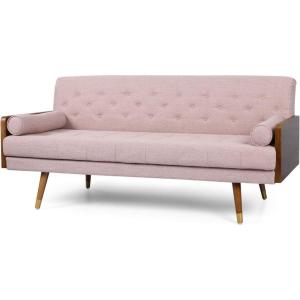 Christopher Knight Home Aidan Mid Century Modern Tufted Fabric Sofa, Blue(Light Blush)