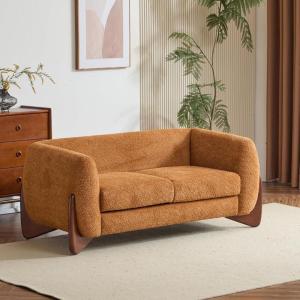 Christopher Knight Home Alma 63″ Boucle Loveseat with Wood Legs, 2 Seater Sofa Couches for Living Room, Upholstered Couch Chair, Soft Seating Lounge Sofa Chair, Cozy Loveseat with Armrest, Olive Green(Caramel)