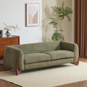 Christopher Knight Home Almab 82 Inches Sofa Couch, Cozy Boucle Upholstered 3-Seater Sofa, Wood Frame Couch, Comfy Couches for Living Room and Office, Modern Sofa, Lounge Seating, Almond(Olive-green)