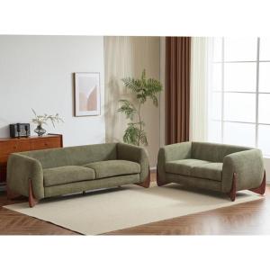 Christopher Knight Home Almad 2 Pieces Sofa Couch Set, Cozy 3-Seater Sofa and Loveseat for Living Room, Upholstered Couch Chair, Soft Seating Lounge Sofa with Wood Frame, Boucle Fabric, Caramel Brown(Olive-green)